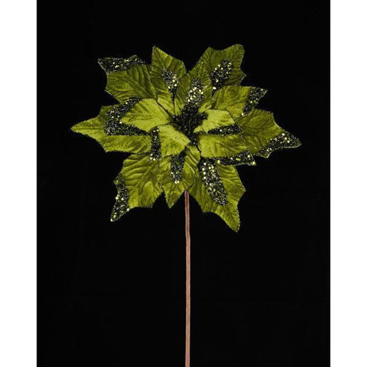 22" Velvet Glitter Poinsettia Stem
