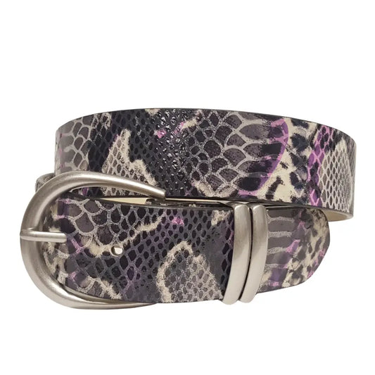 Snake Printed Leather Belt - Multi Python