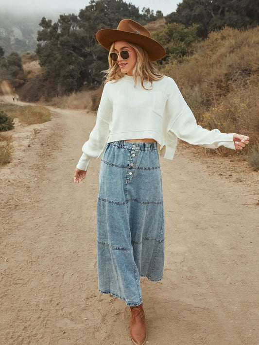 A-Line Tiered Denim Skirt - XLarge