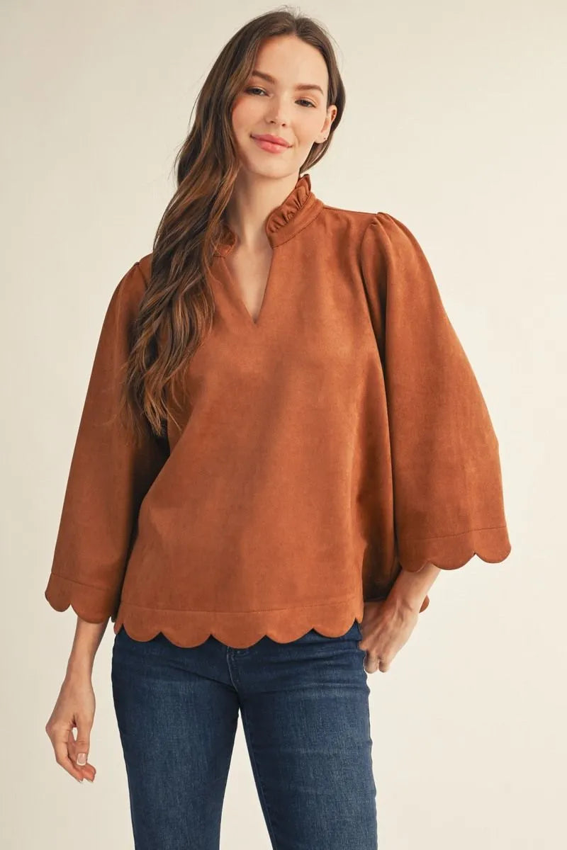 Suede Top with Scallop Edges
