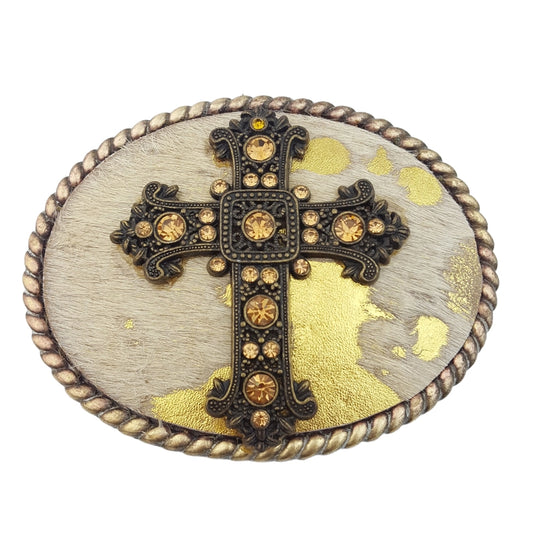 Belt Buckle Yellow Cross Cow Hair