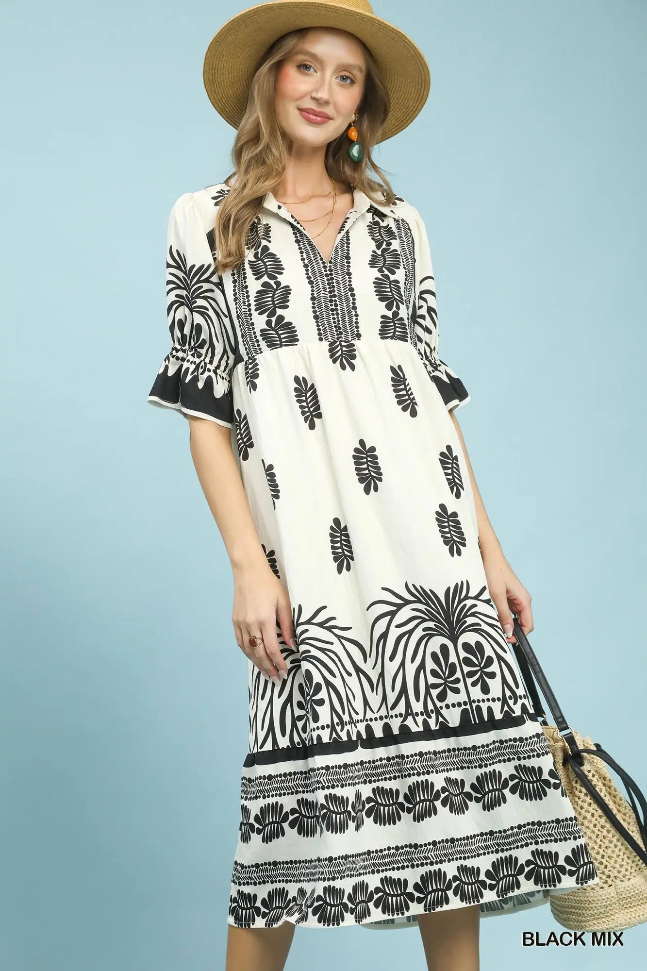 Border Print Midi Dress