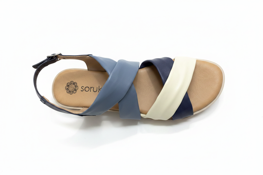 Blue and white Soruk sandal on white background