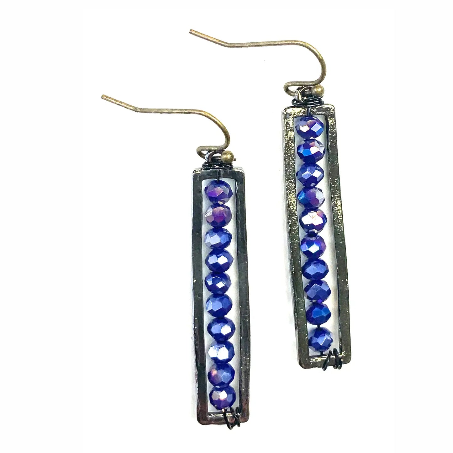 Beaded Rectangular Navy Earrings
