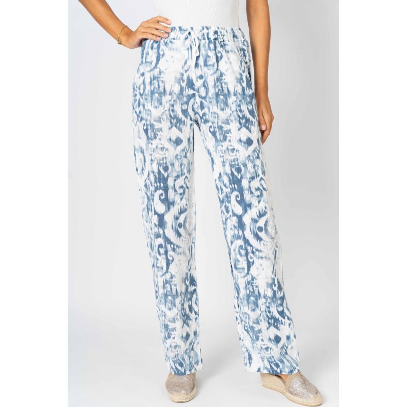 Linen Pant with Blue Patterns