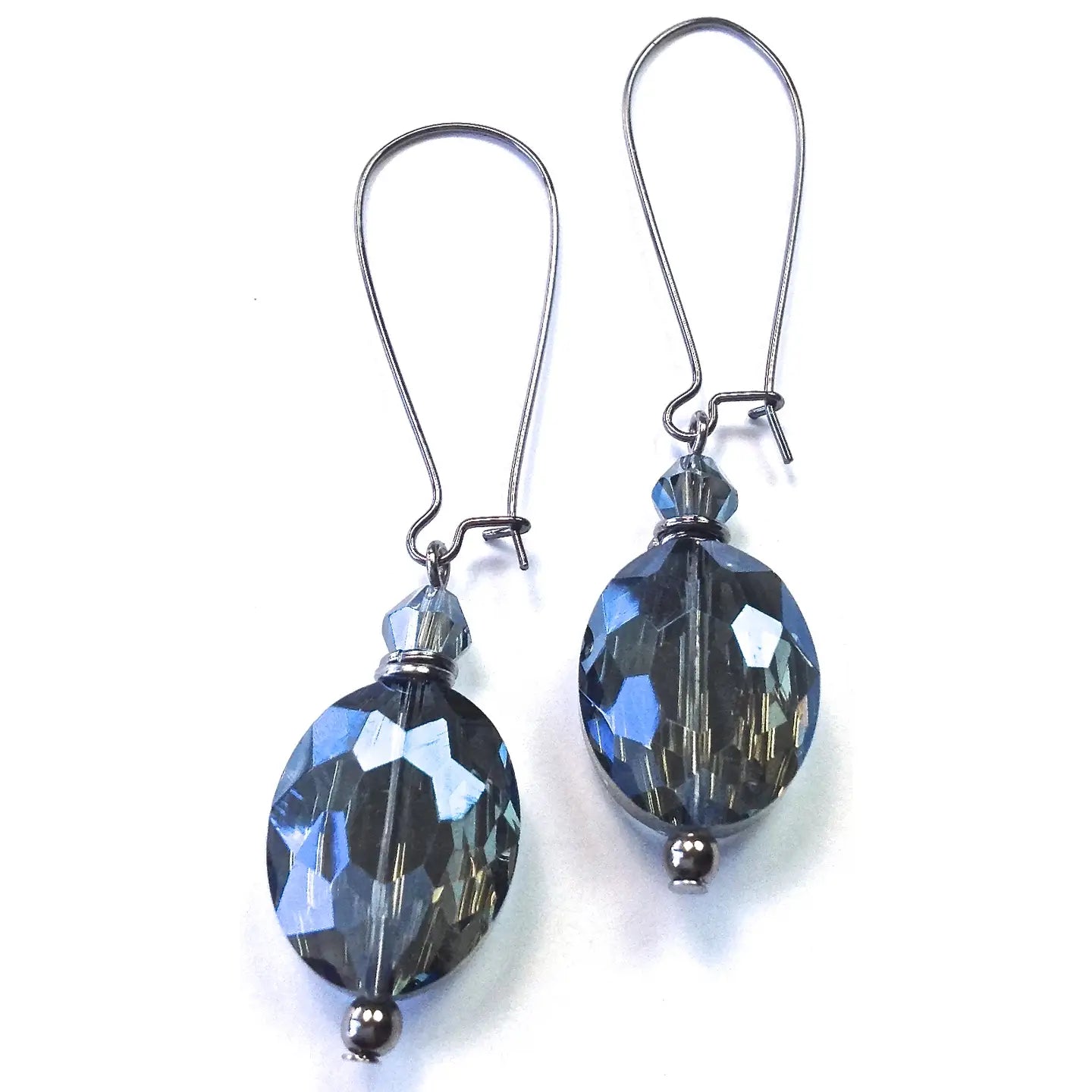 Faceted Smoky Blue Crystal Drop Earrings