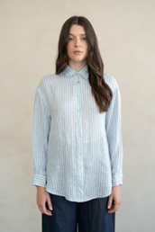 Blue & White Striped Linen Button-Down Shirt