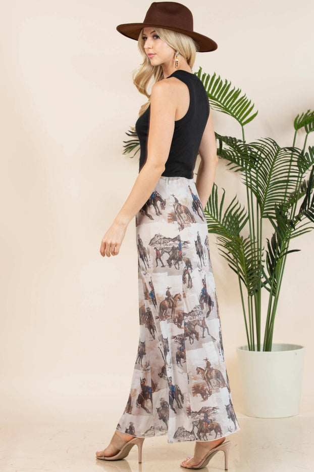 Cowboy Print Lined Mesh Skirt