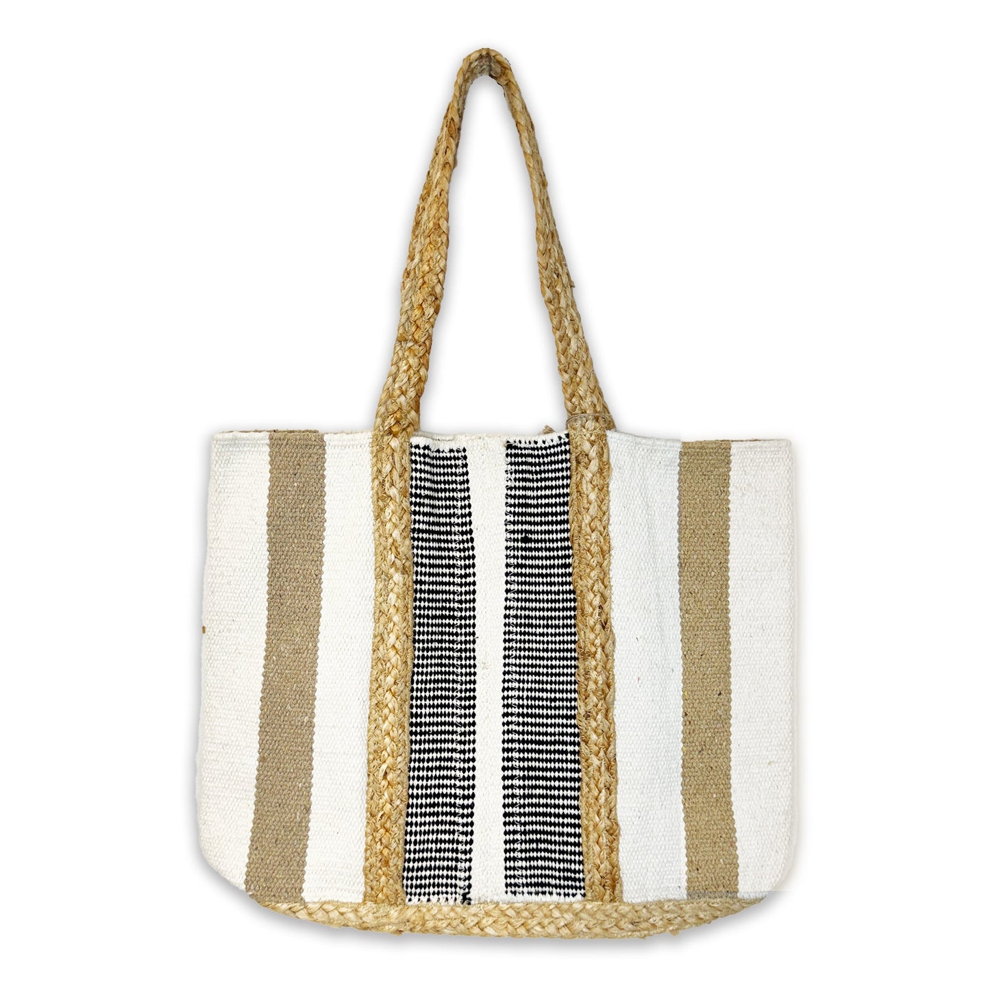 Cayman White and Black Stripe Jute Tote