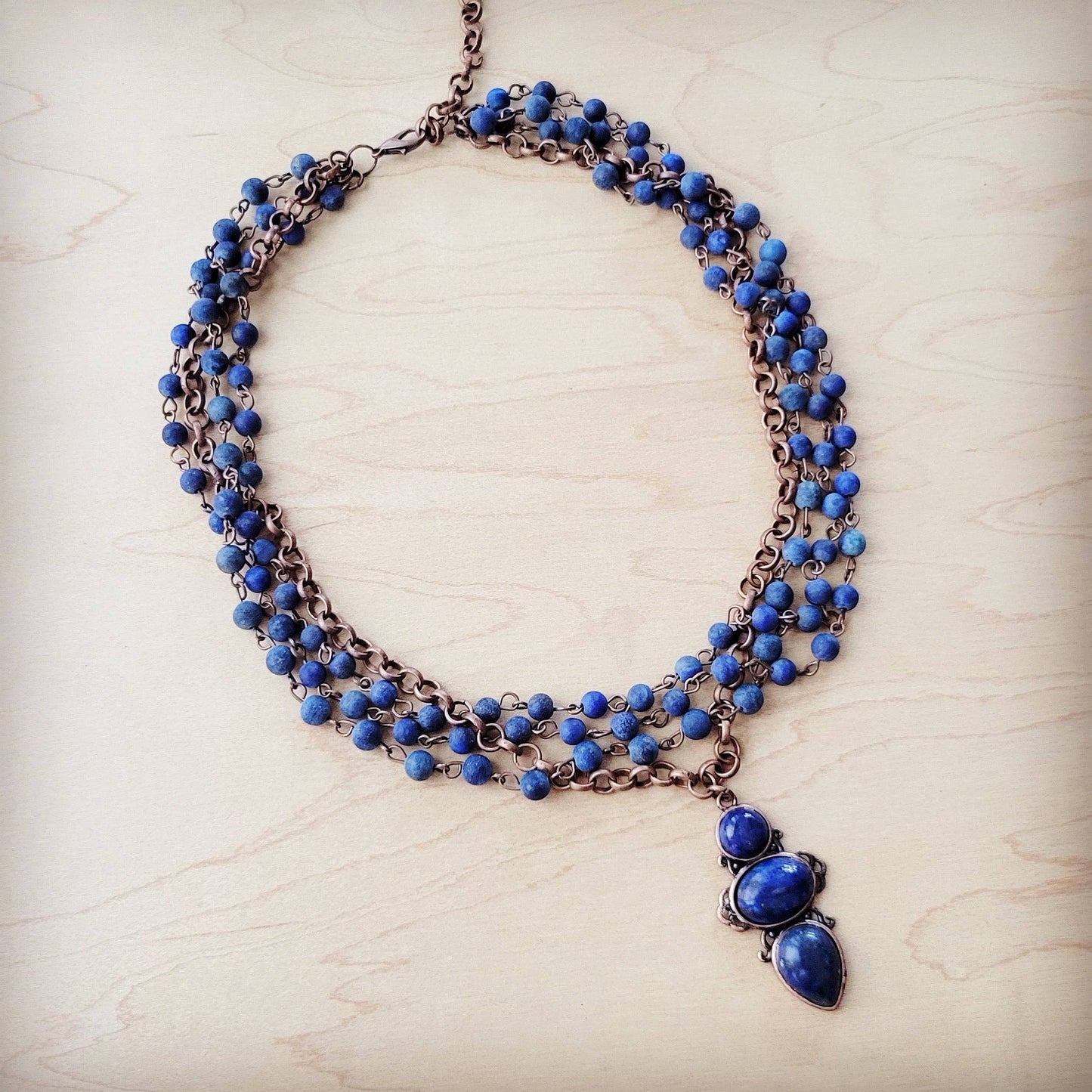 Blue Lapis Beaded Collar Necklace w/ Lapis Pendant
