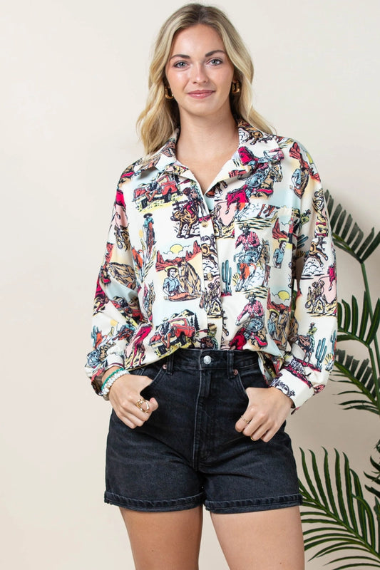 CHARLOTTE Western Button Down Shirt -XLarge
