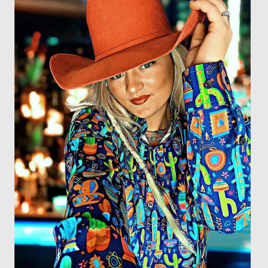 Crazy Cactus Lady Western Button Up Shirt - XLarge