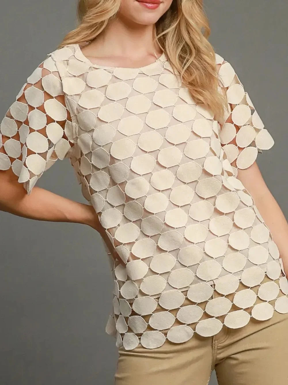 Polka Dot Lace Short Sleeve Top