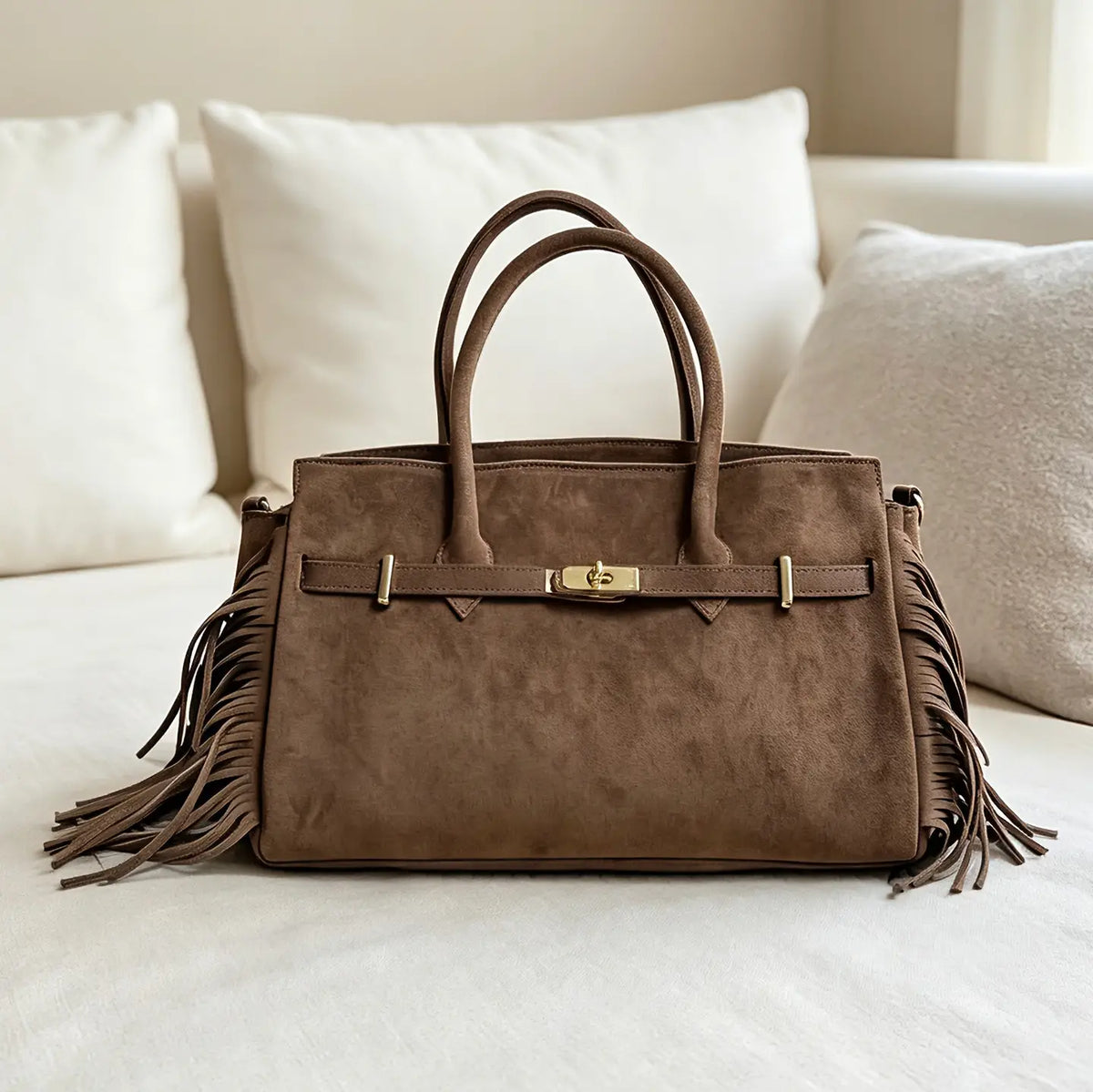 Dark Brown Suede Fringe Purse
