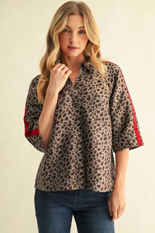 Leopard Top with Red Trim