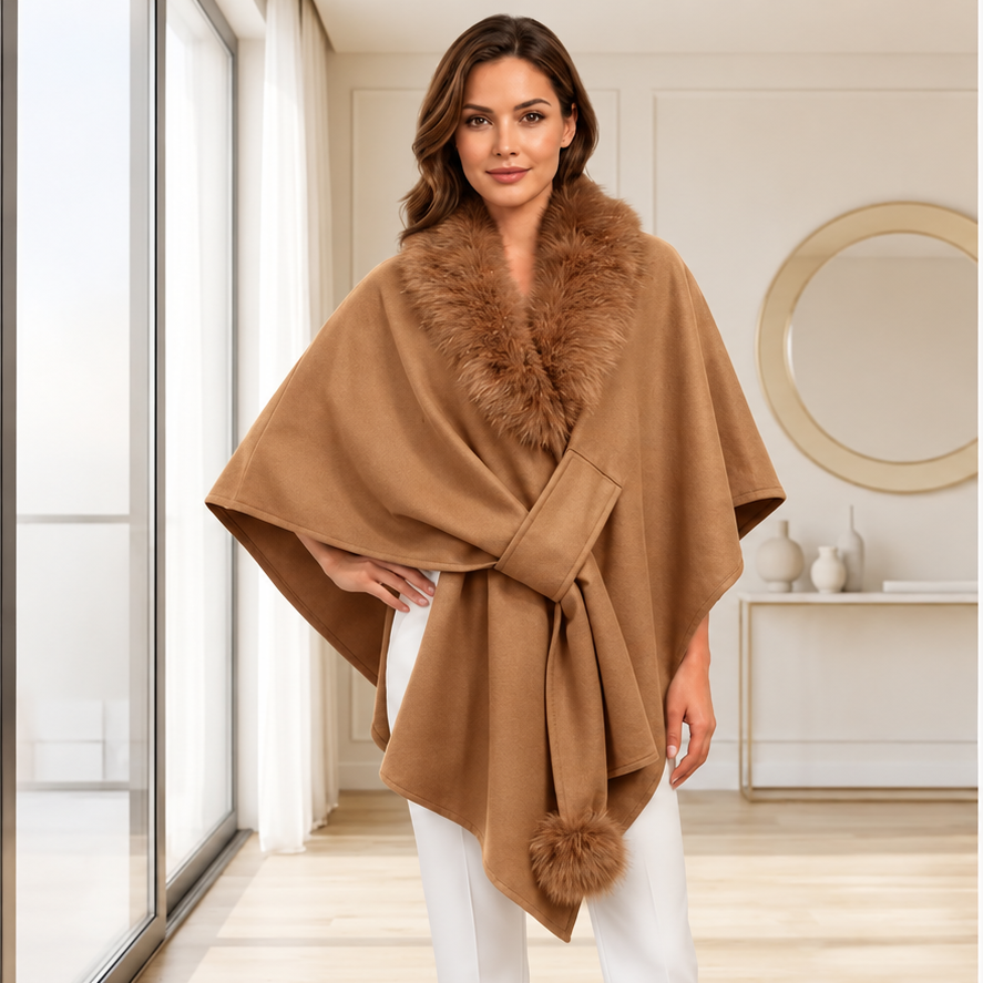 Faux Fur Wrap Cape Poncho