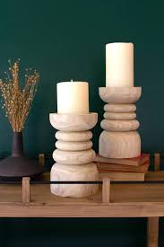 Wooden Pillar Candle Holders Set
