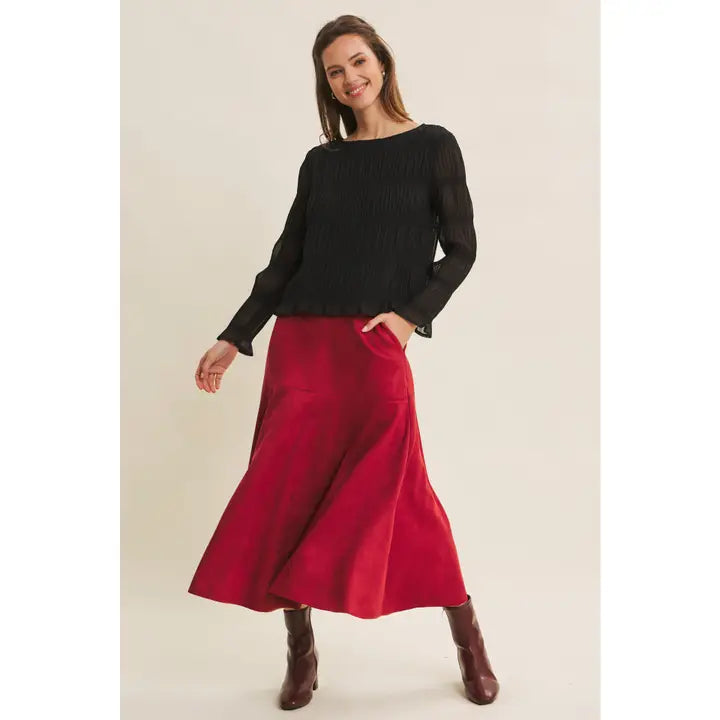 VEGAN SUEDE MIDI SKIRT