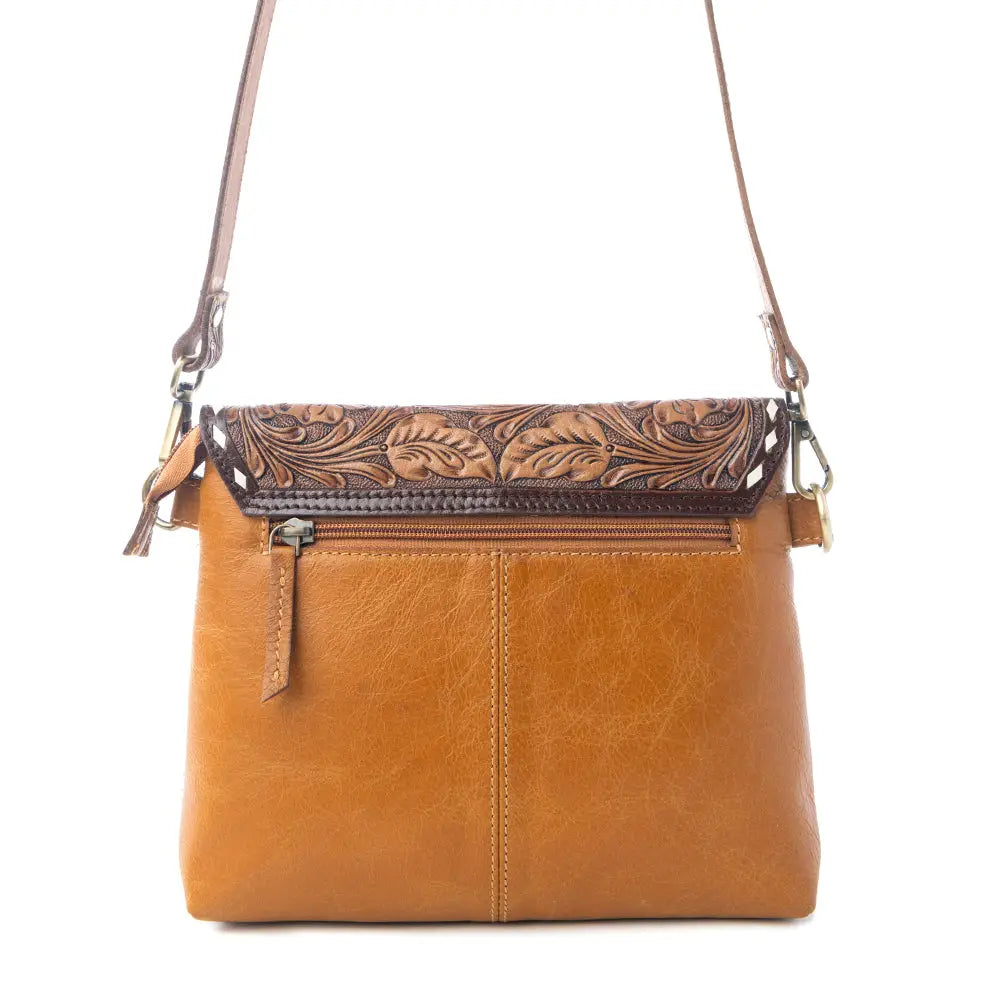 Myra Bag - Dune Lily Handtooled Hairon Leather Bag in Snowdrift Hide
