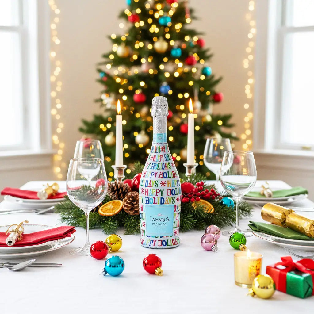 Happy Holidays Prosecco Bottle Wrap