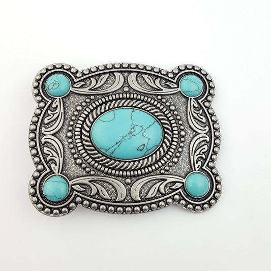 Turquoise-Accented Western Belt Buckle