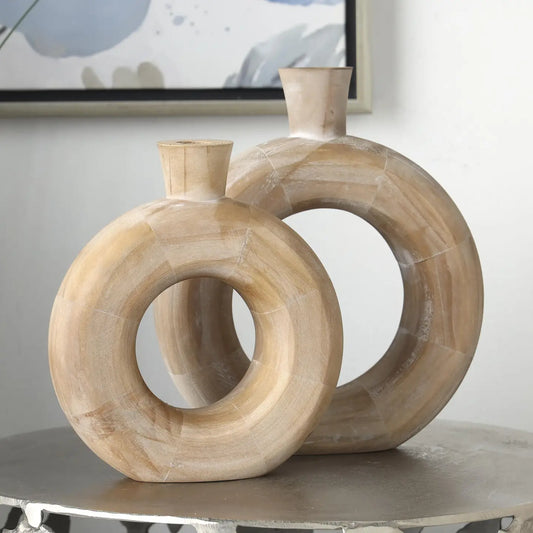 Natural Brown Wood Vase Set