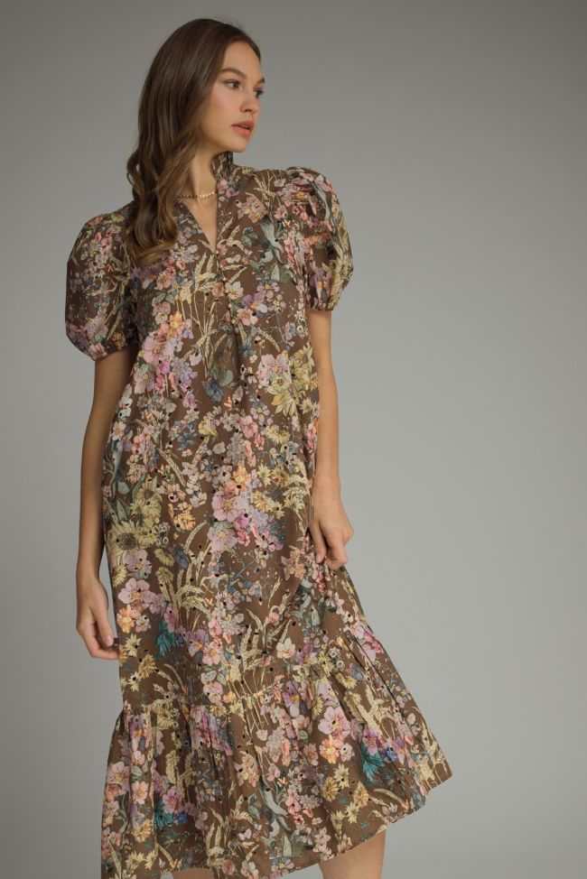 Entro – Brown Floral Midi Dress
