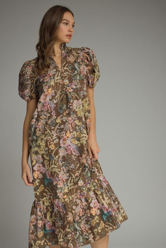 Entro – Brown Floral Midi Dress