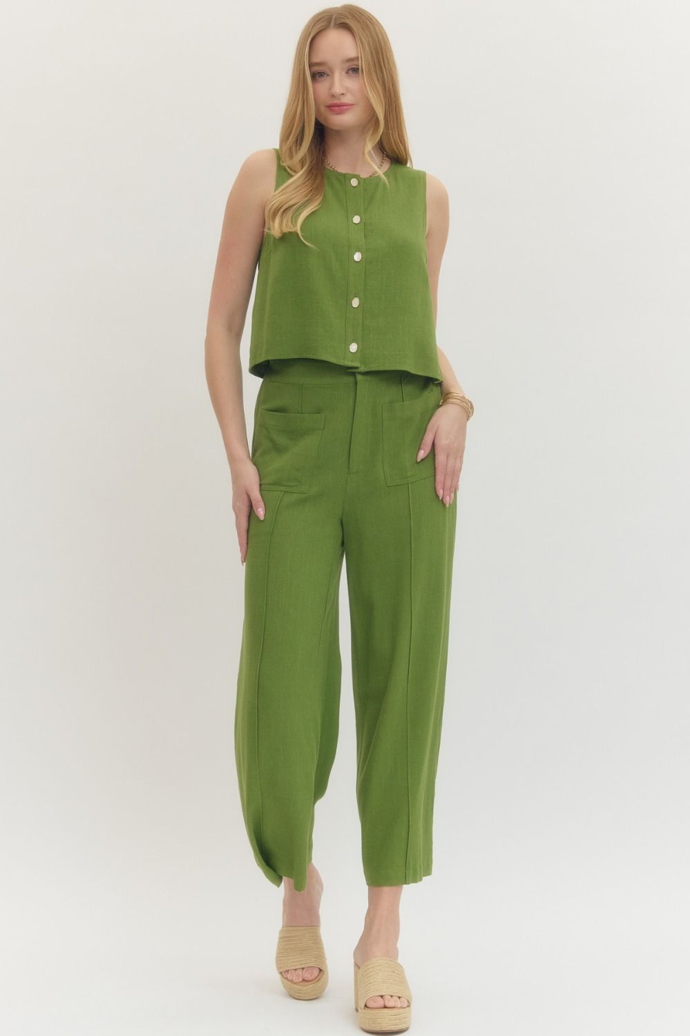 Solid Woven Crop Pants