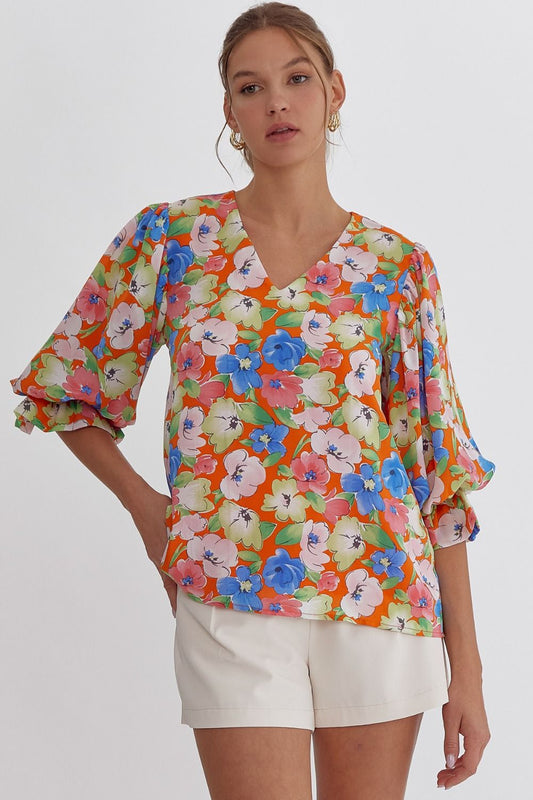Entro Floral Orange Blouse