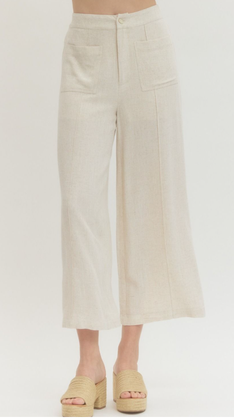 Solid Woven Crop Pants Oatmeal