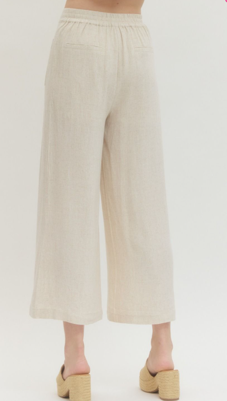 Solid Woven Crop Pants Oatmeal