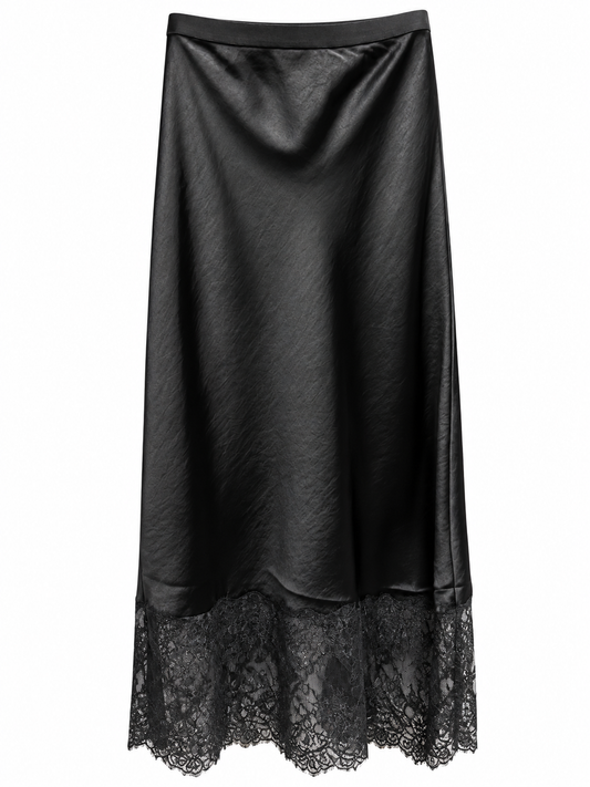 Grade & Gather Lace Trim Satin Skirt