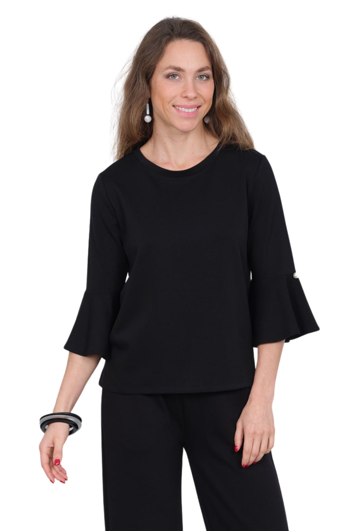 Lior Black Top With Single Pearl Detail