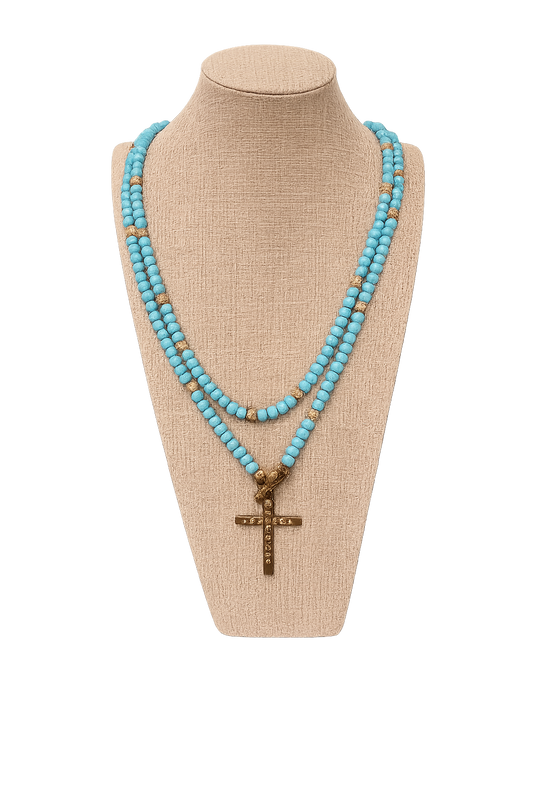 Turquoise Beaded Cross Layer Necklace