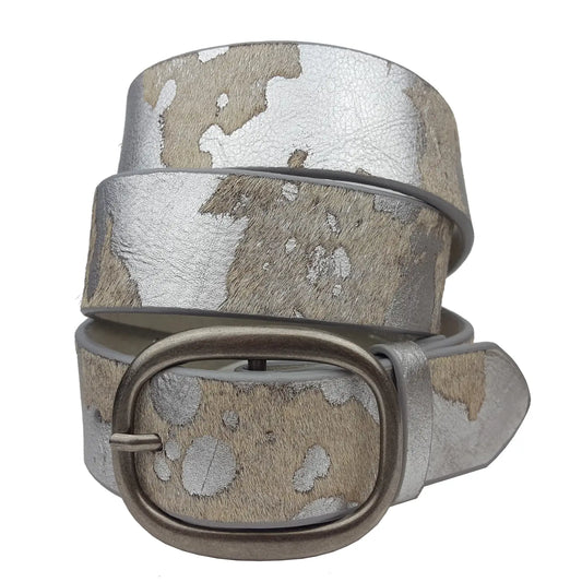 Cow Hair Leather Belt - Silver