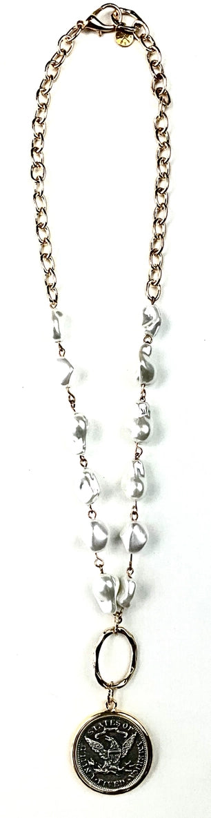Gold Pearl Medallion Necklace