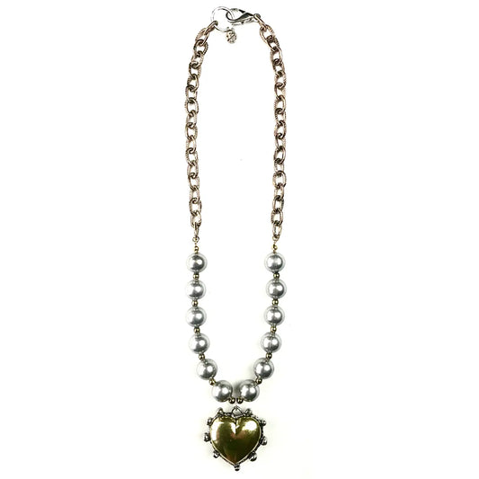 Chain Beaded Puffed Heart Pendant
