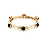 Gold Station Bracelet with Black Stone Accents