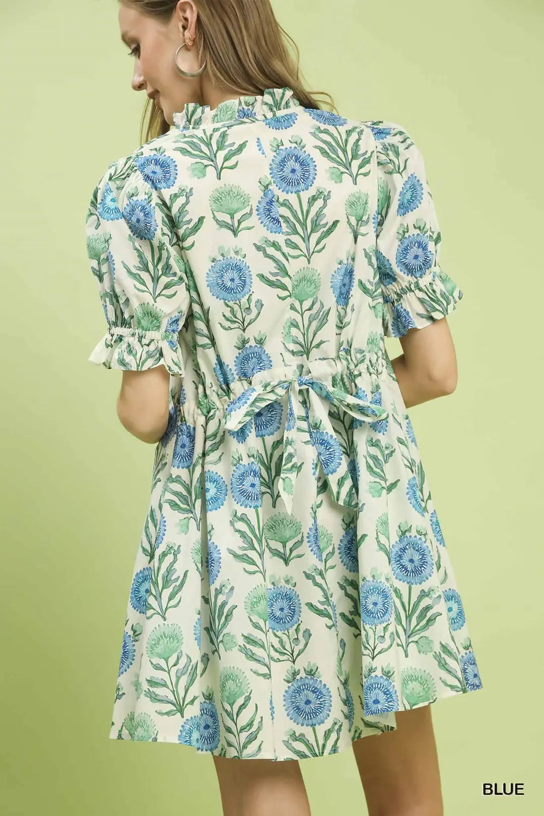 Blue Floral Puff Sleeve Dress