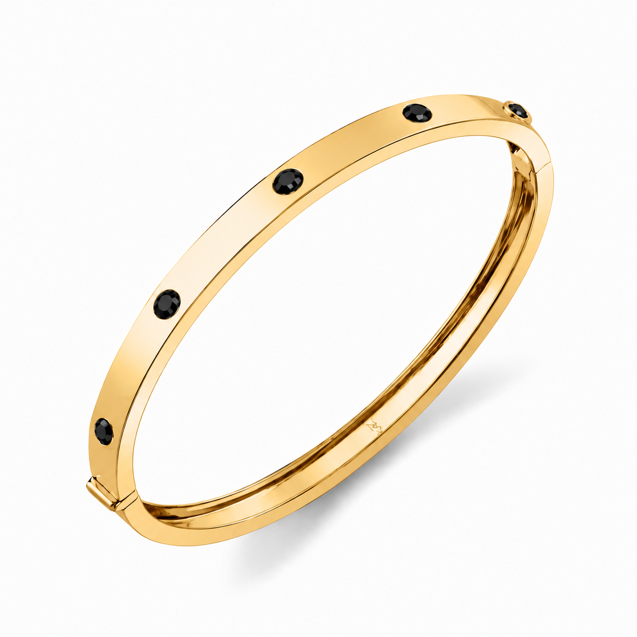 Black Stone Gold Hinged Bangle Bracelet