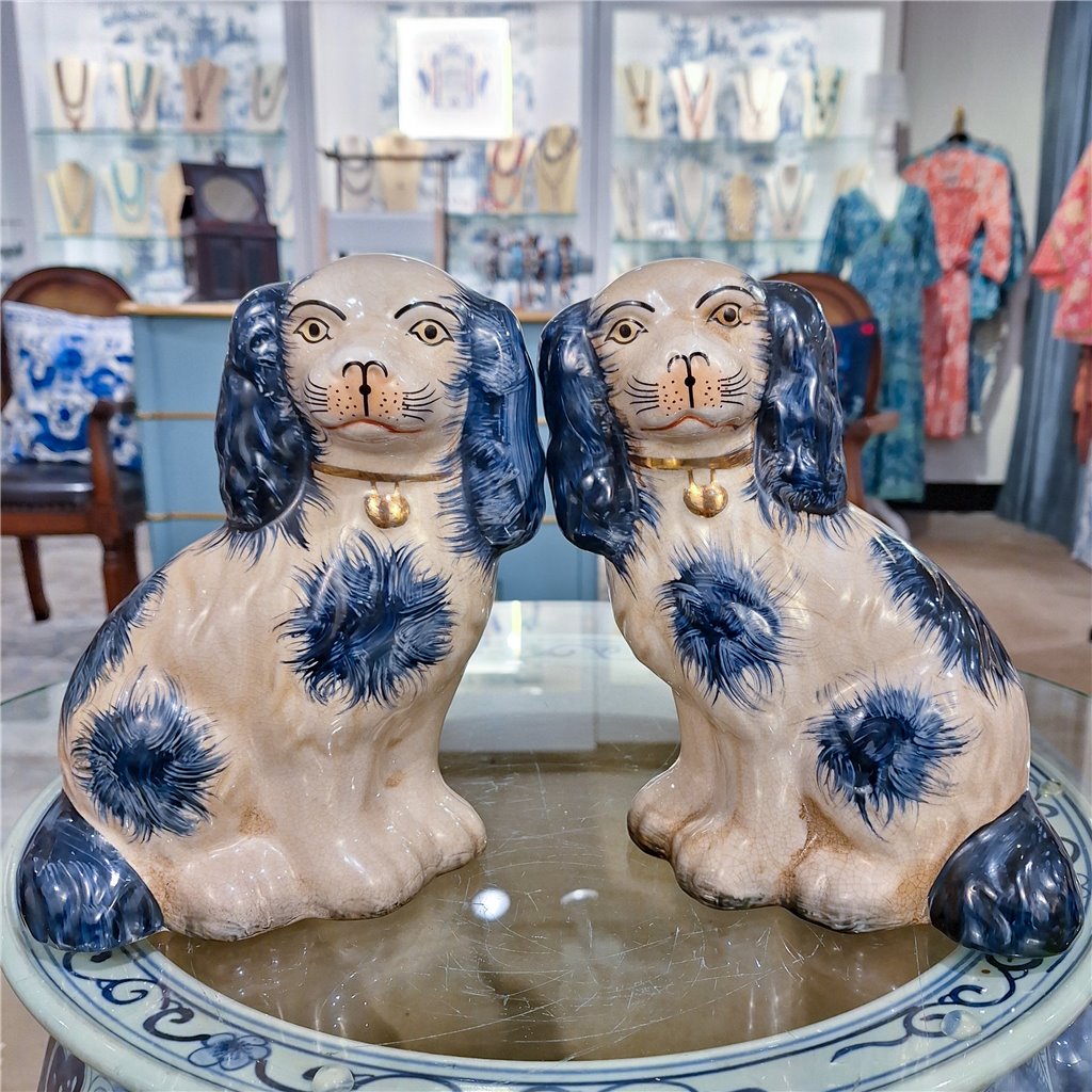 Staffordshire Dogs-Blue And White Floral