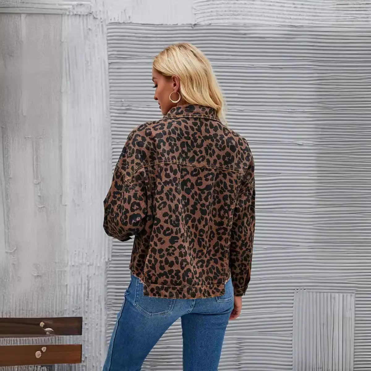 Leopard Printed Raw Hem Jacket - Small