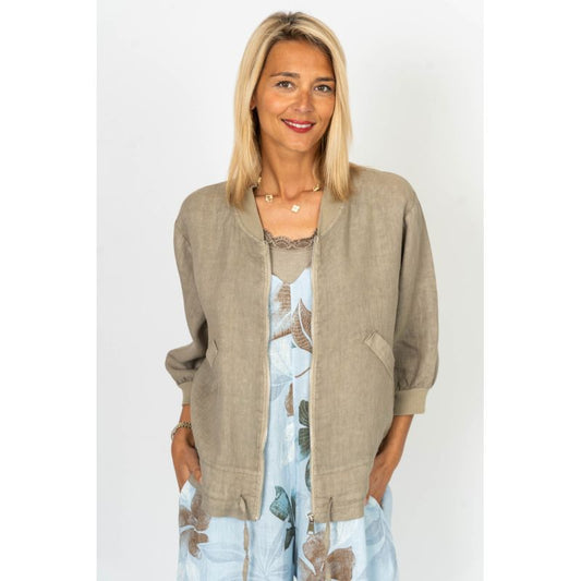 Linen Bomber Jacket - Taupe ONE SIZE
