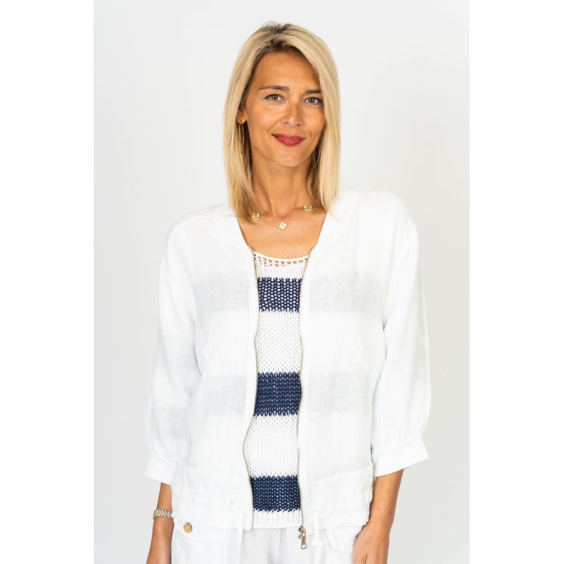 Linen Bomber Jacket - White ONE SIZE
