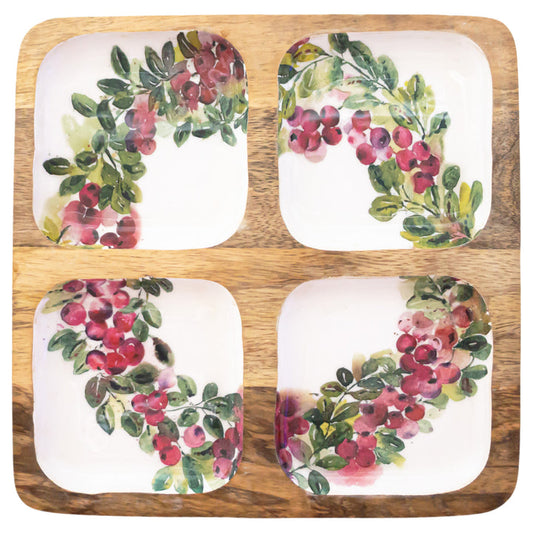 Cranberry Wreath 4 Sectioned Tray