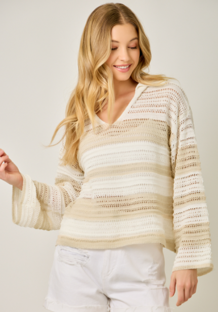 Striped Crochet Pullover Sweater