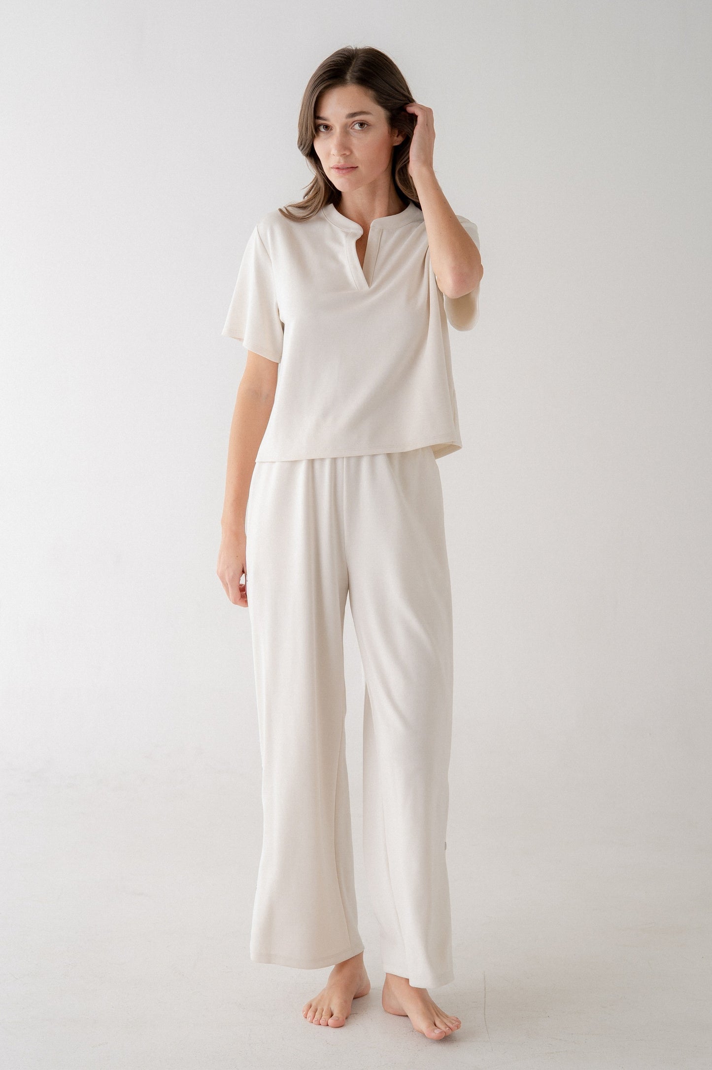 Side-Button Wide Leg Pants