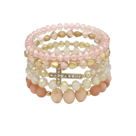 Peach Cross Stretch Bracelet Set