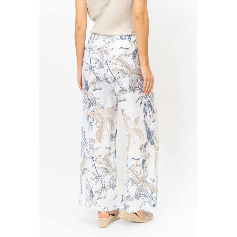 Printed Linen Raw Edge Pants L/XL